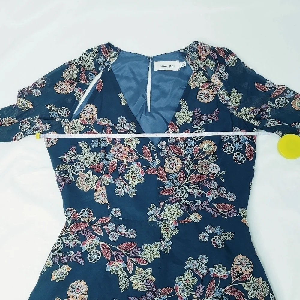 Line + Dot Floral Romper w/Sheer Long Sleeves Blue Multi - Picture 7 of 12